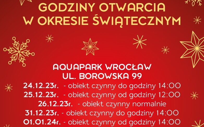 Aquapark Wrocław. Godziny otwarcia w okresie świątecznym